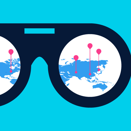 Binoculars showing a global view in focus