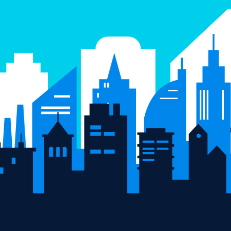 Cityscape with various animated building sizes