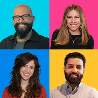 Clockwise from left: Rafael Hernandez, lead UX designer; Jackie Russell, senior product owner; Elena Reinert, director of self-service; and Eneet Rana, senior product owner.
